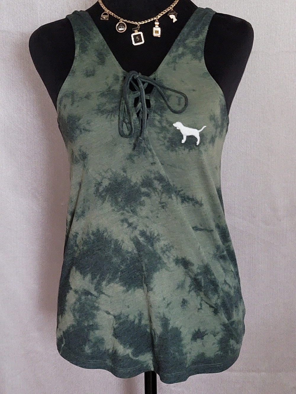 Tie-Dye Lace-Up Tank with White Dog Logo
